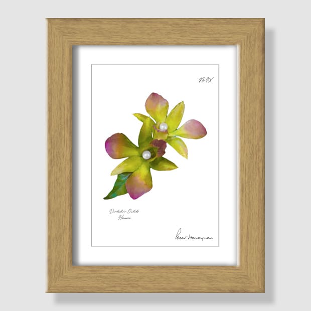 Green Orchid Natural Wood Framed Print